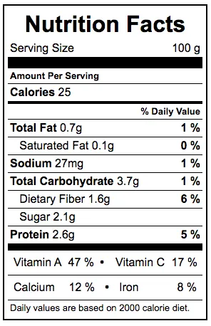 arugula nutrition table 100g